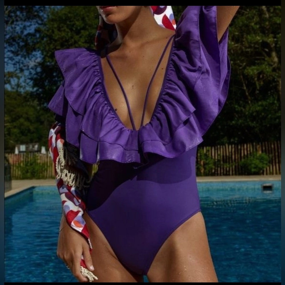Zara Big Ruffle Swimsuit Purple